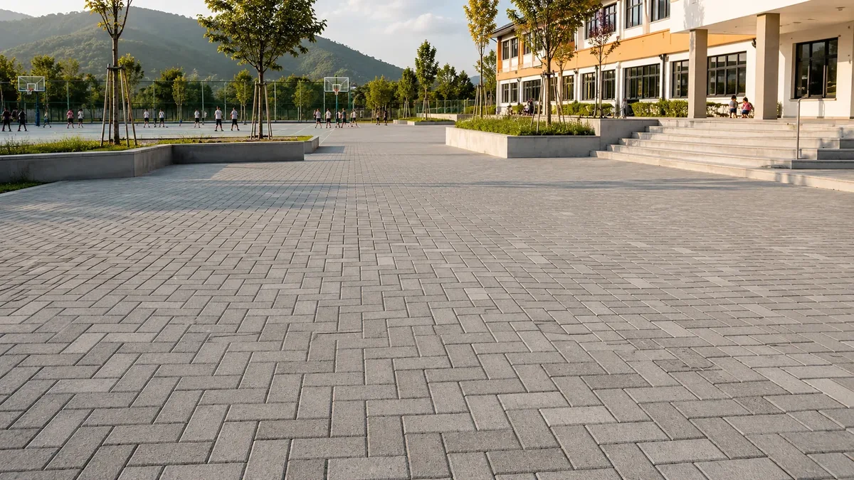 Gazipaşa okul bahçesi geniş alan parke taşı döşemesi — Hastaş Beton